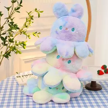 Двусторонняя плюшевая игрушка «Кролик-осьминог», разноцветная кукла-осьминог с переворачивающимся лицом 25cm розовый