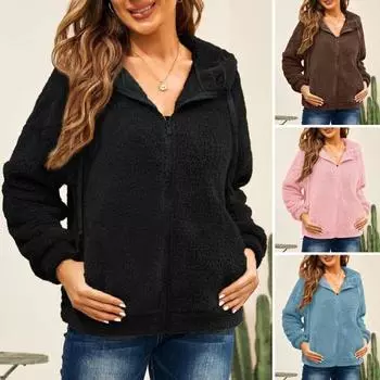 Двусторонняя плюшевая утолщенная куртка с капюшоном и застежкой-молнией с длинными рукавами, свободная повседневная теплая женская куртка