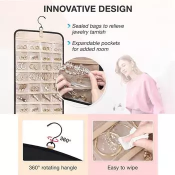 Двусторонняя подвесная сумка для хранения с застежкой-молнией, ожерелье, ювелирные изделия, герметичная, устойчивая к окислению, водонепроницаемая сумка для хранения чёрный