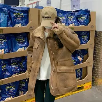 Двусторонняя рабочая куртка из овечьей шерсти для женщин, зимняя, новая, стильная, парка из оленьей кожи, хлопковое пальто с утолщенным мехом S