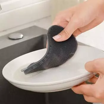 Двусторонняя щетка для чистки посуды, мягкая, гибкая, многоразовая, не царапающая, многоцелевая, для удаления масляных пятен, кухонный инструмент для чистки розовый