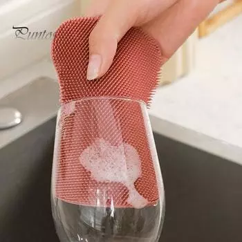 Двусторонняя щетка для чистки посуды, мягкая, гибкая, многоразовая, не царапающая, многоцелевая, для удаления масляных пятен, кухонный инструмент для чистки темно-серого