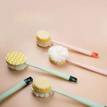 Двусторонняя щетка для душа с длинной ручкой, щетка для мытья ванной, массажная щетка для спины и тела, отшелушивающая щетка, принадлежности для ванны зелёный