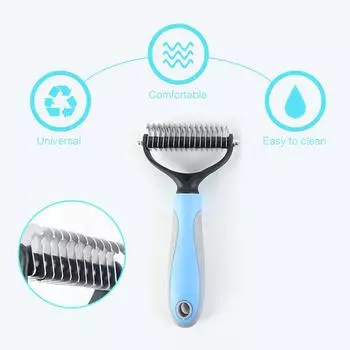 Двусторонняя щетка для ухода за домашними животными, расческа для удаления шерсти, грабли для подшерстка, щетка для домашних животных, коврики и Large синий