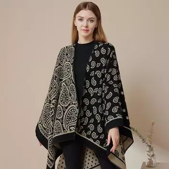 Двусторонняя шаль с разрезом, утолщенная, подходящая по цвету, леопардовый принт, теплый шарф, накидка в горошек 160-135cm