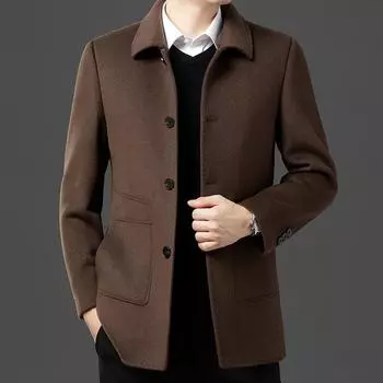 Двусторонняя шерстяная куртка для папы, осень и зима, новая утолщенная съемная подкладка на пуху, куртка с лацканами, одежда для мужчин среднего и пожилого возраста 170