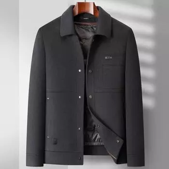 Двусторонняя шерстяная мужская куртка с отворотами, съемный пуховик, короткая шерстяная куртка 170