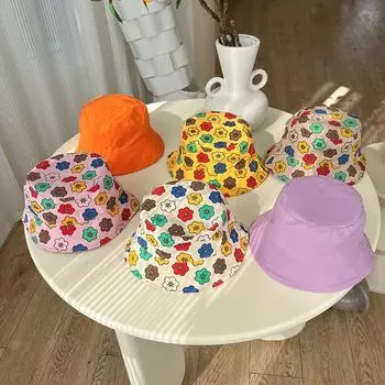 Двусторонняя шляпа-ведро для девочек, защитная шляпа от солнца, с принтом сладких цветов