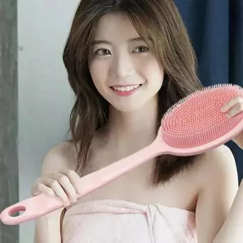 Двусторонняя силиконовая щетка для спины с длинной ручкой, щетка для ванны для тела, грязевая щетка для душа, массажная щетка для пилинга, мытье тела Silica GEL розовый