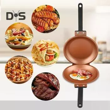 Двусторонняя сковорода для блинов с крышкой, антипригарное покрытие, двусторонняя сковорода для идеальных блинов, нержавеющая сталь Flip Master Pan для пышных омлетов на завтрак зелёный