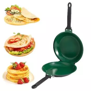 Двусторонняя сковорода для блинов с крышкой, антипригарное покрытие, двусторонняя сковорода для идеальных блинов, нержавеющая сталь Flip Master Pan для пышных омлетов на завтрак зелёный