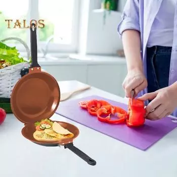 Двусторонняя сковорода для блинов с крышкой, антипригарное покрытие, двусторонняя сковорода для идеальных блинов, нержавеющая сталь Flip Master Pan для пышных омлетов на завтрак зелёный