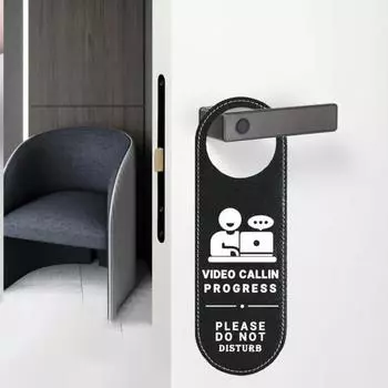 Двусторонняя табличка на дверь офиса, деловые напоминания, видеозвонки, просьба не беспокоить, вешалка для офиса отеля, встречи чёрный
