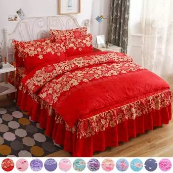 Двусторонняя юбка-кровать Костюм из четырех частей Весна и лето Новая шлифовальная юбка-кровать Покрывало для кровати Simmons Защитное покрывало Роскошный цветочный узор 1.5m