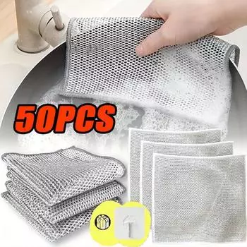 Двусторонняя железная скребковая палочка-скребок Magic Cleaning Cloth полотенце для мытья посуды металлизированные серебристые стальные проволочные тряпки салфетки 1-20 шт. 1pcs