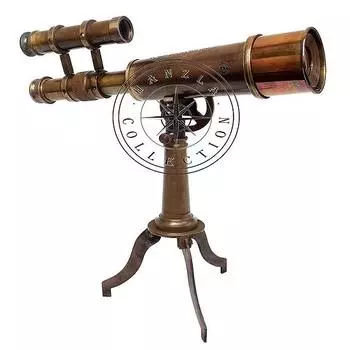 Двуствольный телескоп из старинной латуни с подставкой для штатива