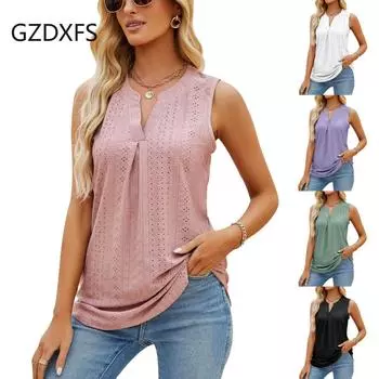 DX2025-8139#-Лучшие летние новые женские однотонные женские топы с v-образным вырезом и v-образным вырезом в Европе и США, тонкий женский жилет S белый