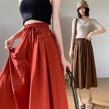 DX~~ Брюки с юбкой из ледяного шелка, женские;s Летние новые брюки с высокой талией, тонкие, свободные, для отдыха, ленивые, широкие брюки One size чёрный