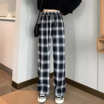 DX-черно-белые брюки в клетку, женские весенне-осенние новые свободные прямые повседневные брюки с высокой талией, широкие брюки S жёлтый