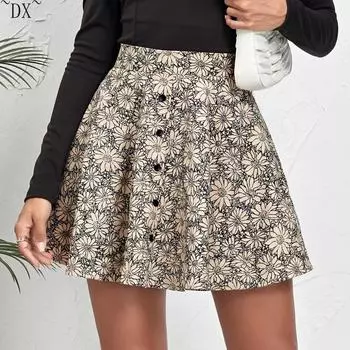 DX~~леопардовый принт, вельветовая юбка-зонтик, юбка с высокой талией и боковой молнией, сексуальная трансграничная женская юбка с грудью S