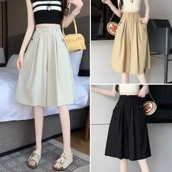 DX летние новые брюки с пятью точками однотонные свободные повседневные брюки юбка женская непромокаемая юбка шорты One size чёрный