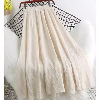 DX~~ Летняя новая юбка из хлопка и льна, женская корейская литература и искусство, высокая талия, тонкая длинная А-образная большая эластичная юбка One size