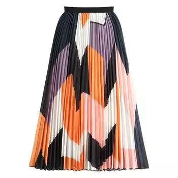 DX~~ Новая ретро-юбка с цифровым принтом, женская тонкая миди-плиссированная юбка трапециевидной формы с высокой талией One size