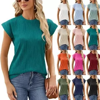 DX~~ Новая женская сплошная цветная свободная повседневная футболка с короткими рукавами и круглым вырезом S чёрный