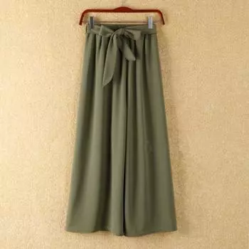 DX ~~ Новые утягивающие брюки с высокой талией и эластичным поясом, широкие брюки с бантом для женщин, укороченные повседневные прямые брюки One size серый