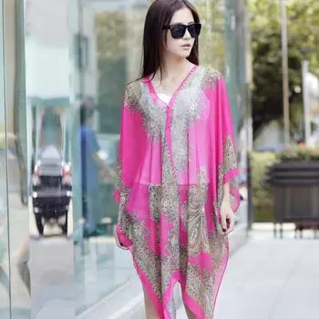 DX Новый солнцезащитный платок женский летний шифоновый сменный шарф европейский и американский пляжный шелковый шарф с цветком кешью от производителей оптом 100*155 красный