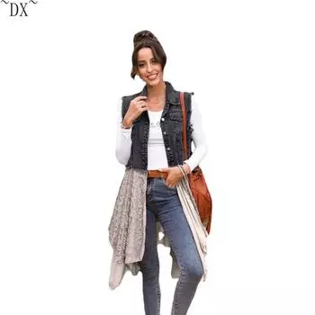 DX~~ Новый внешний женский топ с кружевными вставками и длинными рукавами с лацканами XL чёрный