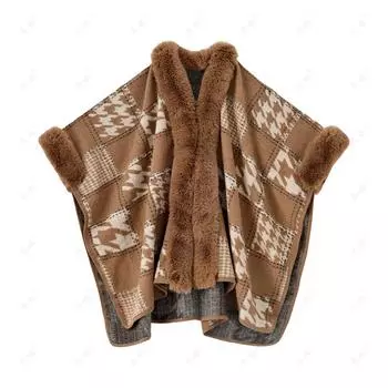 DX осень и зима международная торговля Thousand Bird сетка длинный меховой воротник накидка шаль женский разрез вилка с утолщенным теплым шерстяным пальто кардиган One Size верблюд
