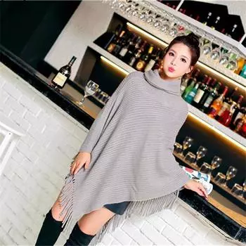 DX ~ ~ Осень и зима, новый пуловер с высоким воротником, однотонная кисточка, большая акриловая накидка, свободный вязаный топ для тепла Onesize красный