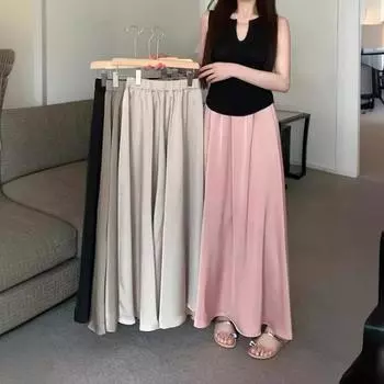 DX~~ Простой темперамент весной и летом, атласная юбка с драпировкой, высокая талия и узкая юбка. One size розовый