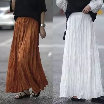 DX~~Сложенная полуюбка женская весна/лето новая большая распашная длинная юбка в пол Простая и ленивая драпирующаяся плиссированная юбка One size