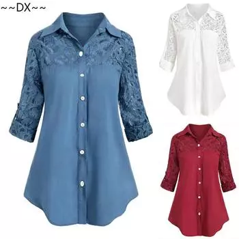 DX~~~свободная женская кружевная большая женская рубашка S белый