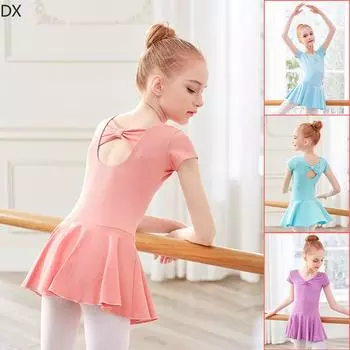 DX-танцевальный костюм, детский костюм, весеннее балетное платье с короткими рукавами и бантом для девочек 110