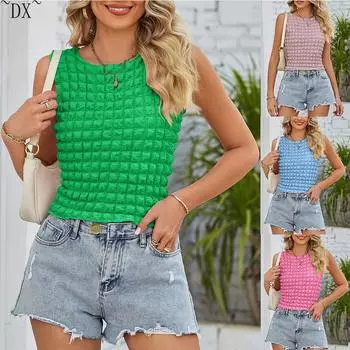 DX ~ ~ трансграничное женское летнее и летнее новое короткое платье Amazon с попкорном с открытым пупком, сексуальный топ на бретелях для пикантных девушек S абрикосовый