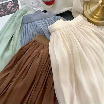 DX~~ Высококачественная европейская юбка из струящегося газа для женщин, весенняя молочная юбка с перламутровым блеском, темпераментная ивовая мятая летняя сетчатая юбка M