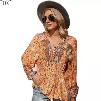 DX~~ Женский топ Tether с романтическим праздничным принтом для женщин S жёлтый