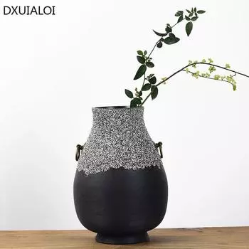 DXUAILOI Nordic Pure ручная работа, матовая керамическая ваза, украшения, глазурованная ваза для цветочной композиции в гостиной, украшение для дома чёрный
