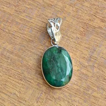 Подвеска из окрашенного изумруда, серебро 925 пробы, ювелирные изделия ручной работы, подвеска унисекс, серебряные украшения-подвески