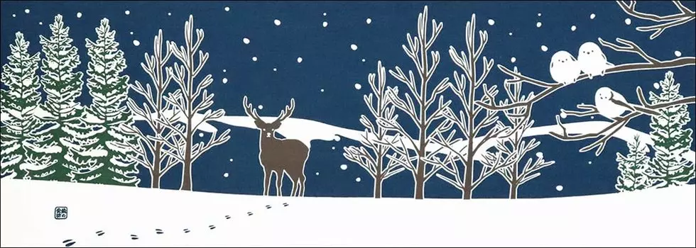 Dyeing Anbo Hand Towel Season Authentic Dyed Cotton Tokuoka Made in Japan 35cm x 100cm Snowy Night 100%