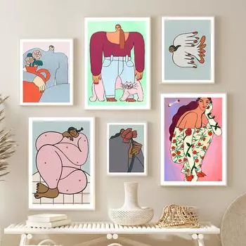 Дыхание и выдох Художественная эстамп Абстрактная женская фигура Картина маслом Выращивание счастья Цветок Настенный постер Картина 21cm30cm NoFrame