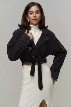 Дымчатая джинсовая куртка Baggy в байкерском стиле