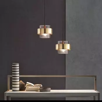 Дымчато-янтарный стеклянный светильник для художественного оформления кухни, скандинавский кухонный остров, подвесные светильники, светильники для ресторана, бара, спальни, прикроватная тумбочка, подвесной светильник Without bulb