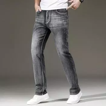 Дымчато-серые джинсы, свободный деловой мужской тонкий летний стиль, минималистичные мужские брюки-джинсы. 28