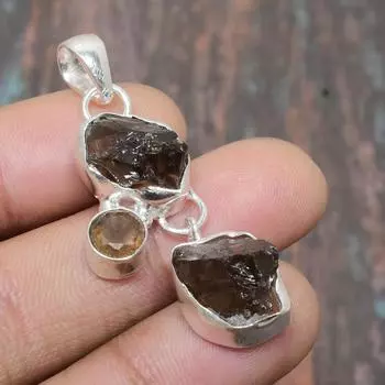 Дымчатый грубый цитрин, драгоценный камень, подвеска ручной работы из твердого серебра 925 пробы для нее 1.77 Inches коричневый