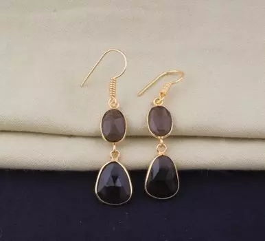 Дымчатый кварц 14k позолоченный для женщин, серьга с дымчатым драгоценным камнем для нее, позолоченные латунные серьги, серьги ручной работы для женщин ювелирные изделия