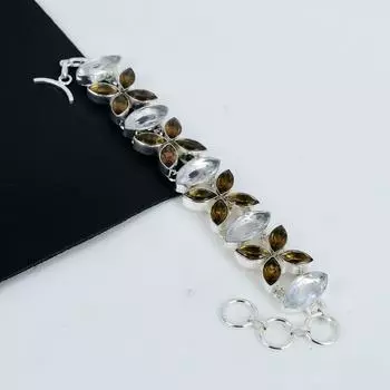 Дымчатый топаз, белый топаз драгоценный камень браслет ручной работы из стерлингового серебра 925 пробы, дымчатый топаз, белый топаз браслет для жены, браслет унисекс, подарок для нее 8 коричневый